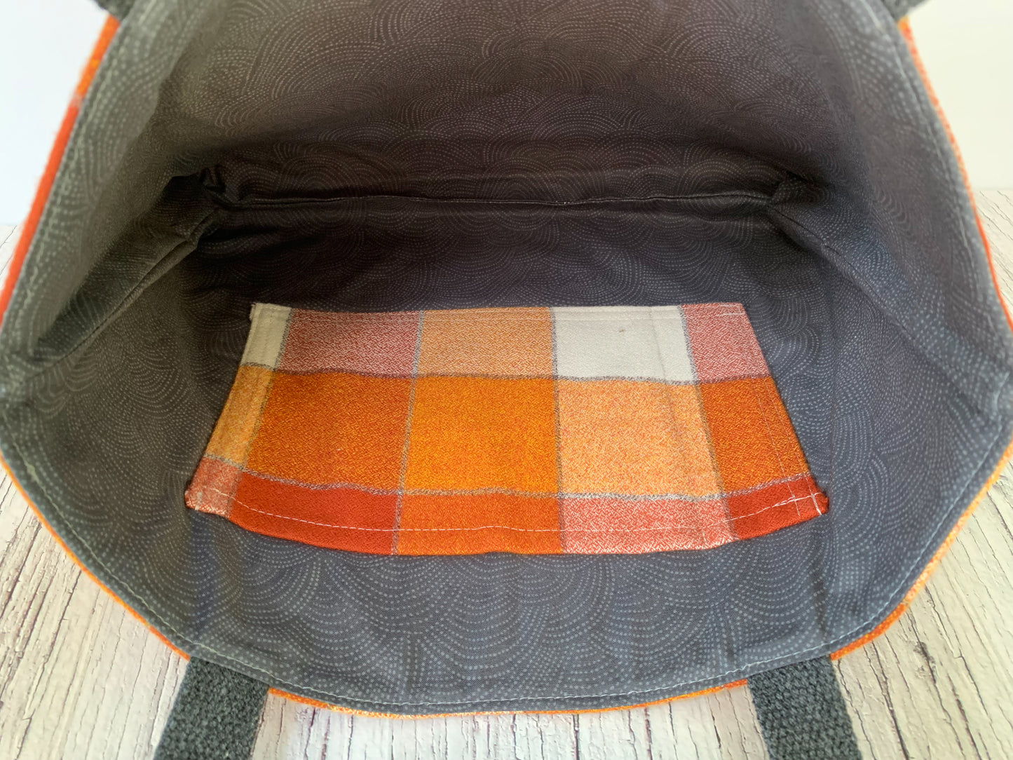 Midi Quilt Block Tote / Orange Flannel / Multi Stripes